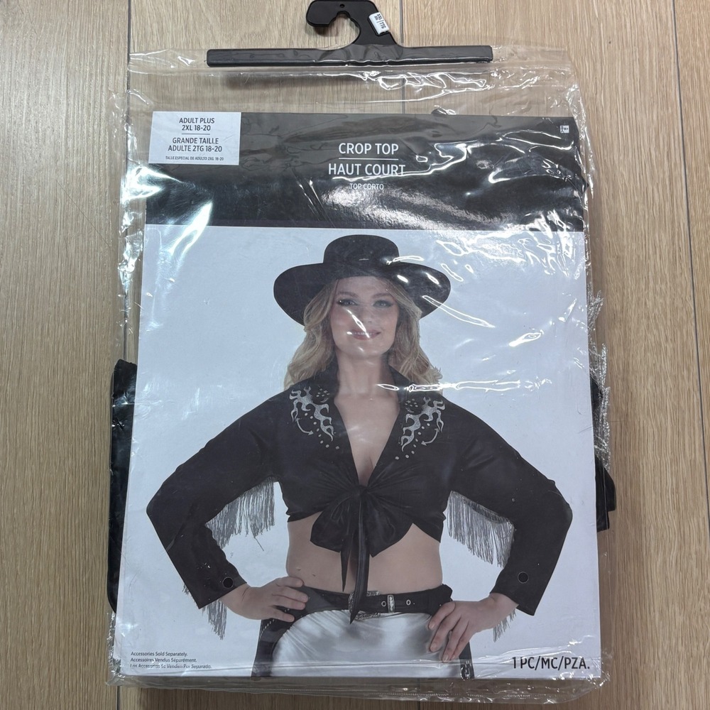 Western Halloween Cowgirl Crop Top Black Silver Fringe Costume Plus 2XL 18-20